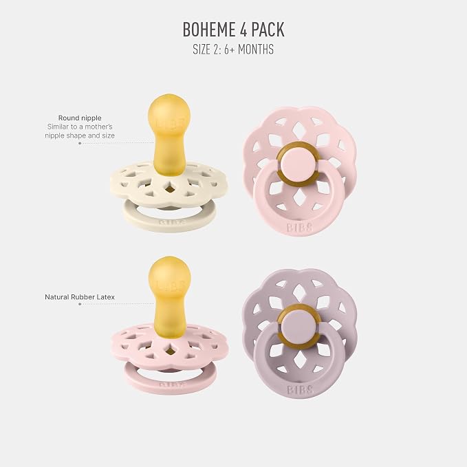 BIBS Boheme Soother 4-Pack | BPA Free Dummy Pacifier | Round Nipple | Natural - Image 3