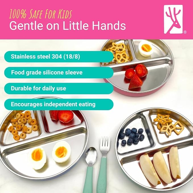Stainless Steel Divided Plates + Silicone Sleeve and Storage Lid | Baby - Image 3