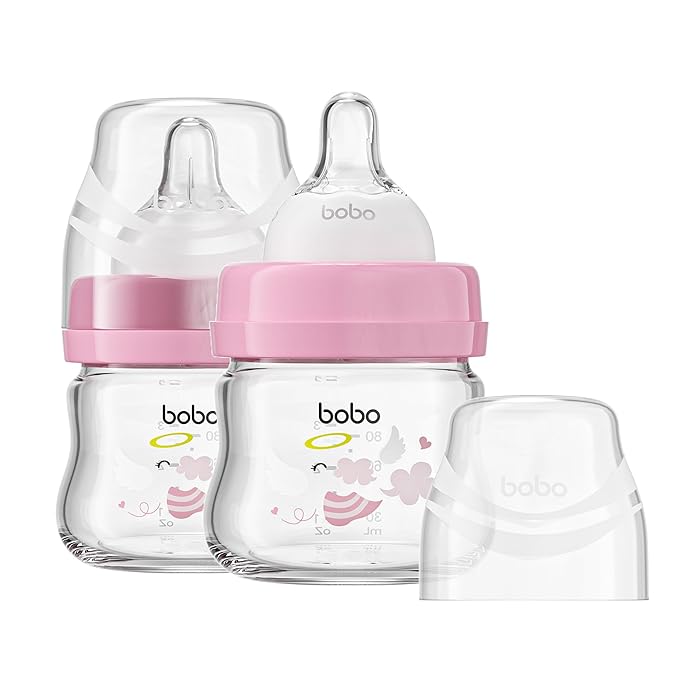 YOHKOH Glass Baby Bottles with Slow Flow Nipple, Newborn Anti-Colic Baby Bottles by Home