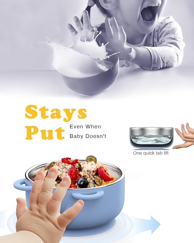 Toddler Feeding Suction Bowls and Utensils Set, 2-in-1 Stainless Steel 304 Kids - Image 7