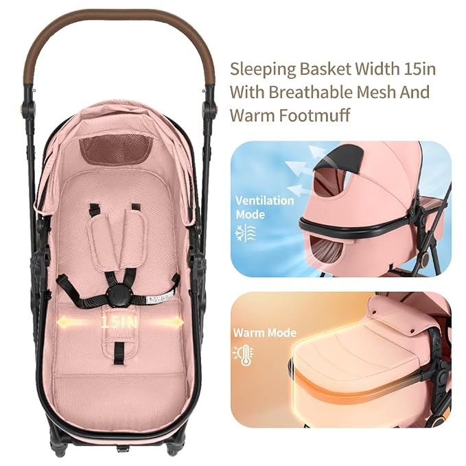 2 in 1 Baby Stroller, High Landscape Infant Stroller Pram Foldable Pushchair - Image 4