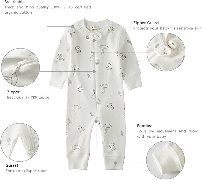 Owlivia Organic Cotton Baby Boy Girl Zip up Sleep 'N Play Pjs, Long Sleeve - Image 8