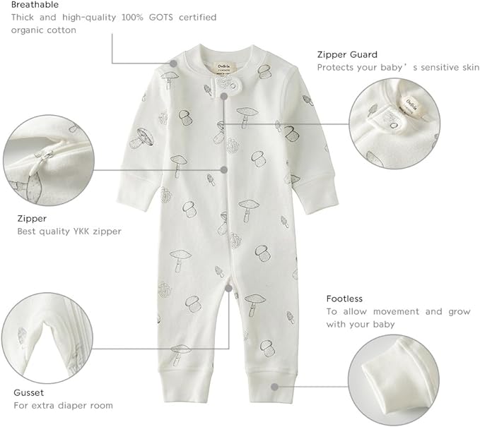 Owlivia Organic Cotton Baby Boy Girl Zip up Sleep 'N Play Pjs, Long Sleeve - Image 3
