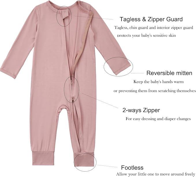 Aablexema Baby Footless Pajamas Rayon 3pcs Unisex Infant Zipper Romper - Image 4