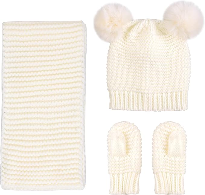 Duoyeree Baby Winter Hat Scarf Glove Beanie Set Girls Boys Pom Pom Knitted - Image 2