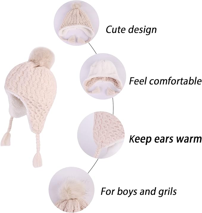 LANGZHEN Toddler Kids Infant Winter Hat, Earflap Knit Warm Cap Fleece Lined - Image 6