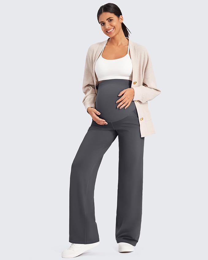 G4Free Fleece Lined Maternity Yoga Pants Over The Belly Stretchy Wide Leg Warm - Image 7