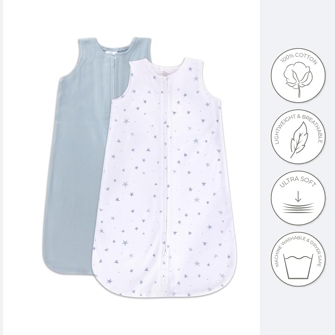 Ely's & Co. 100% Cotton Wearable Blanket Baby Sleep Bag Solid Dusty Blue and - Image 4