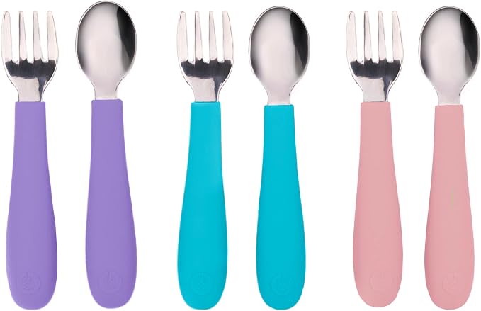 WeeSprout Toddler Utensils, 3 Forks & 3 Spoons, 18/8 Stainless Steel & Food by WeeSprout