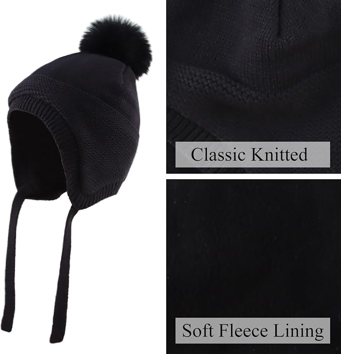 JANGANNSA Basic Winter Baby Boys Beanie Pompom Knitted Girls Hat Kids Earflap - Image 3