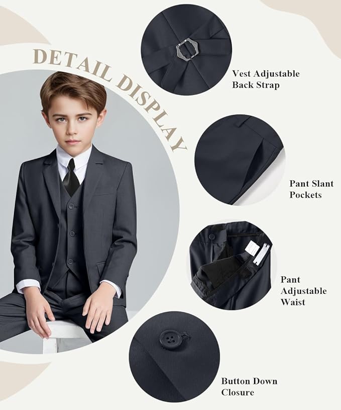 Visaccy Boys Suits Slim Fit Dress Clothes Ring Bearer Outfit - Image 2