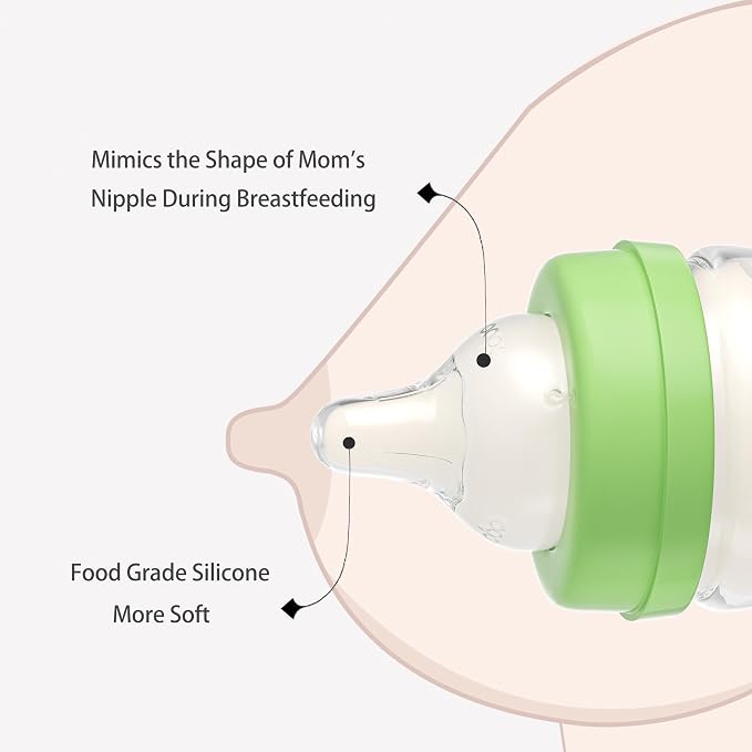 YOHKOH Glass Baby Bottles with Slow Flow Nipple, Newborn Anti-Colic Baby Bottles - Image 4