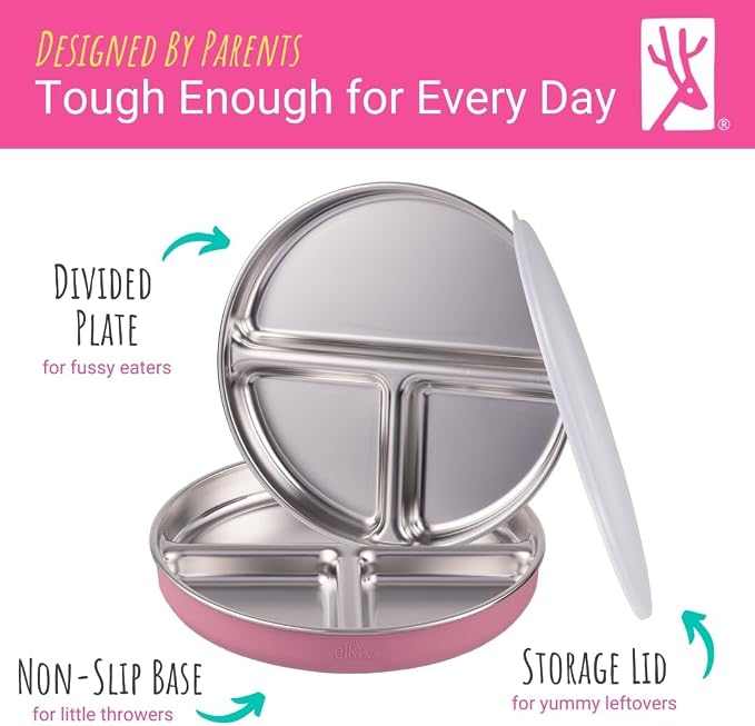 Stainless Steel Divided Plates + Silicone Sleeve and Storage Lid | Baby - Image 4
