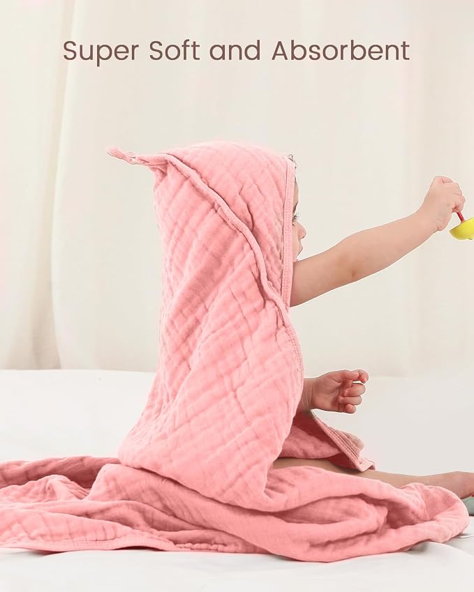 Hooded Baby Towels for Newborn, 35x35 Inch 3 Pack 100% Muslin Cotton Baby Bath - Image 6