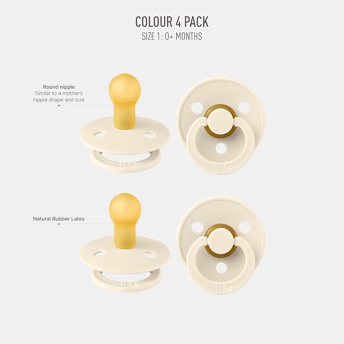 BIBS Colour Soother 4-Pack | BPA Free Dummy Pacifier | Round Nipple | Natural - Image 2