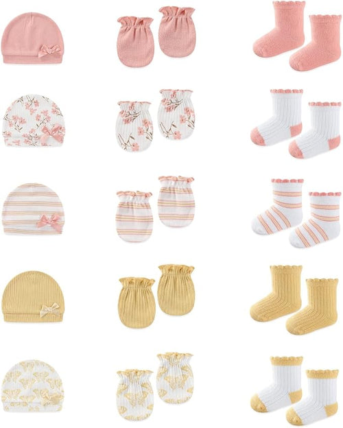 15 Pack Infant Hats Gloves Socks Unisex Baby Boy Girl Accessories Set Cotton by BABYSOLIS