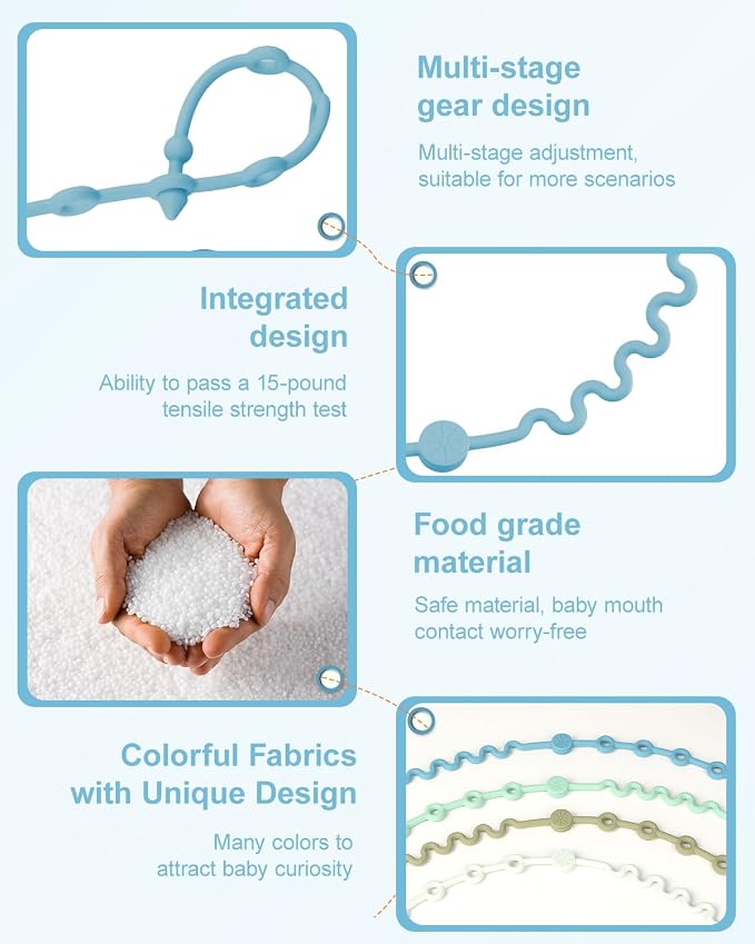 Toy Straps for Stroller, Silicone Baby Tether Pacifier Clip, No Throw Travel - Image 6