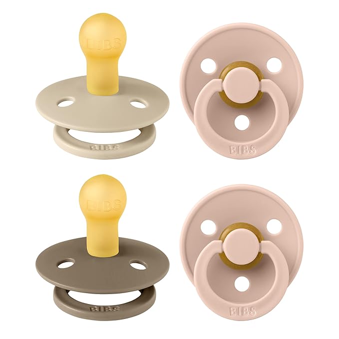 BIBS Pacifiers - Colour 4 Pack | Round Nipple Baby Pacifier | BPA Free Natural by BIBS