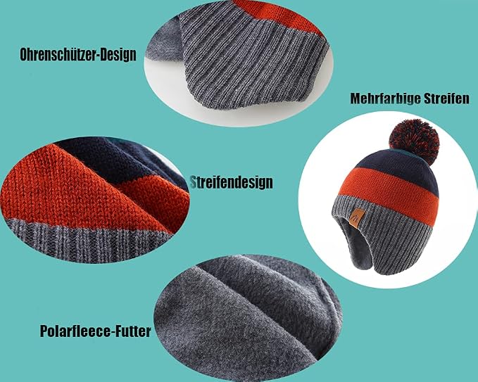 LMLALML Boys Winter Hat Earflap Knitted Beanie - Image 4