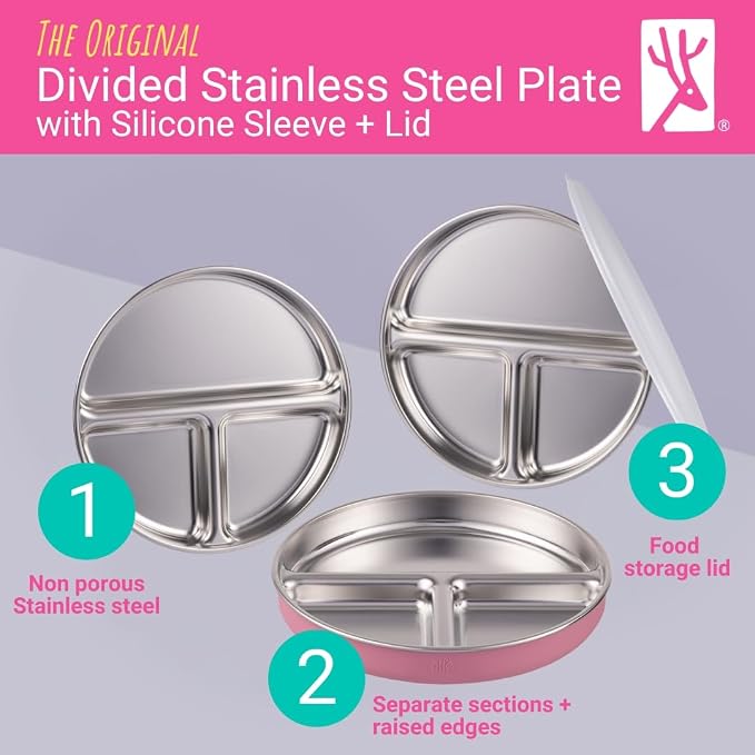 Stainless Steel Divided Plates + Silicone Sleeve and Storage Lid | Baby - Image 2