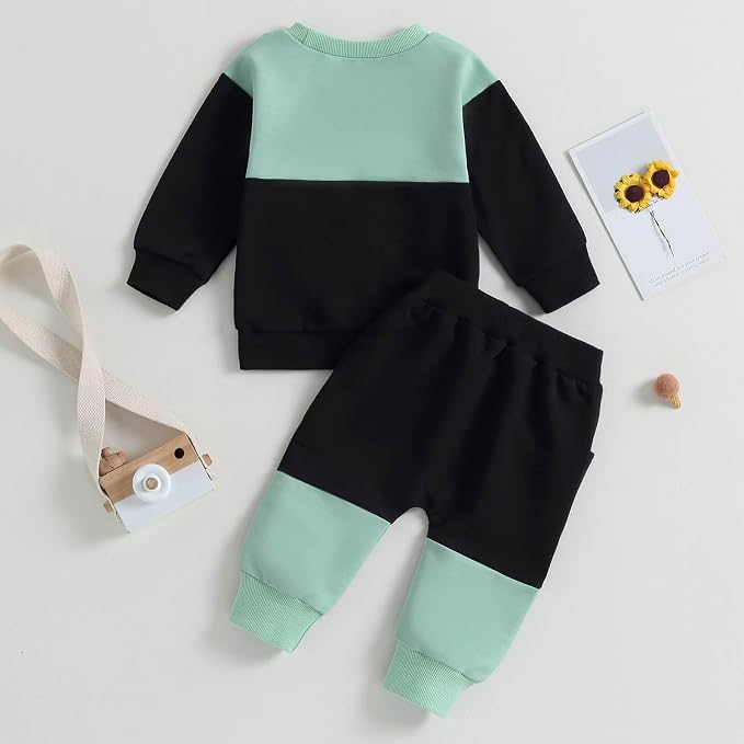 Toddler Baby Boy Fall Clothes Waffle Contrast Color Sweatshirt Pants Sets - Image 4