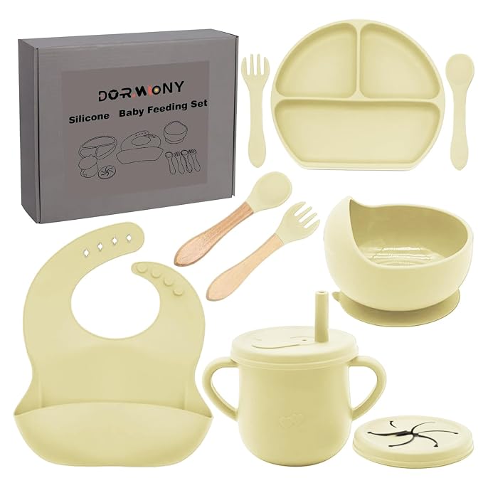 100% Silicone Baby Feeding Set, BPA Free Baby Dishes Set by Dormlony
