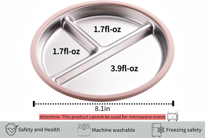 3Pack Stainless Steel Kids Plates, 8.1" Divided Kids Plate - Image 4