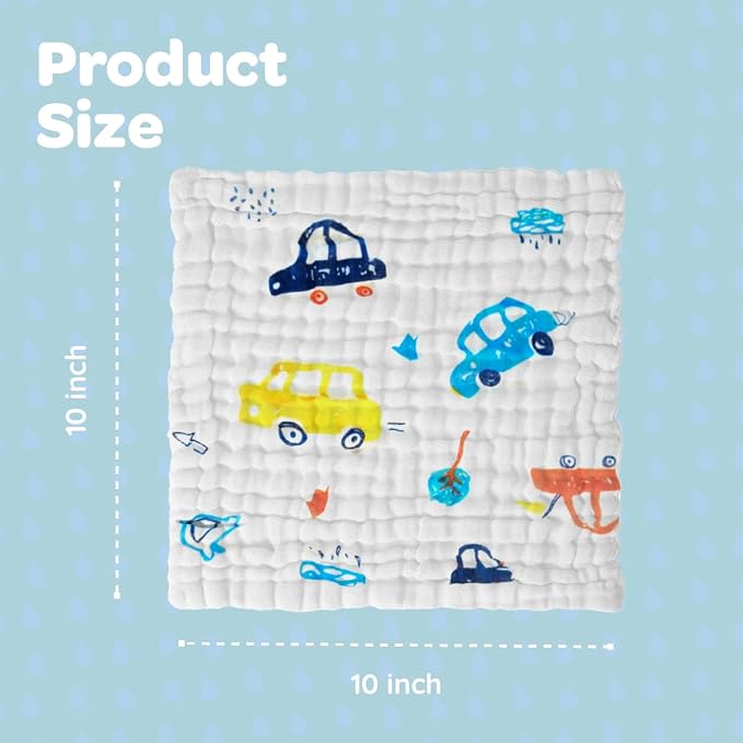 Car Pattern Baby Washcloths Pack of 7 - Image 6