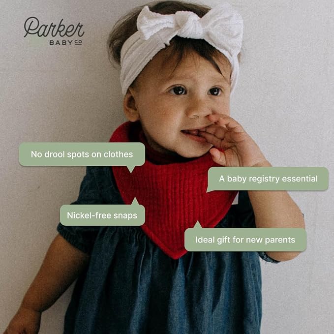 Parker Baby Muslin Bandana Drool Bibs | 100% Soft Muslin Cotton, Absorbent & - Image 5