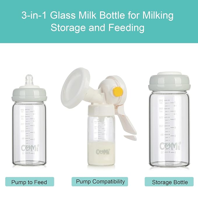 COMI Wide Neck Glass Breastmilk Collection n Storage Bottle, 4 Packs, 8oz - Image 2