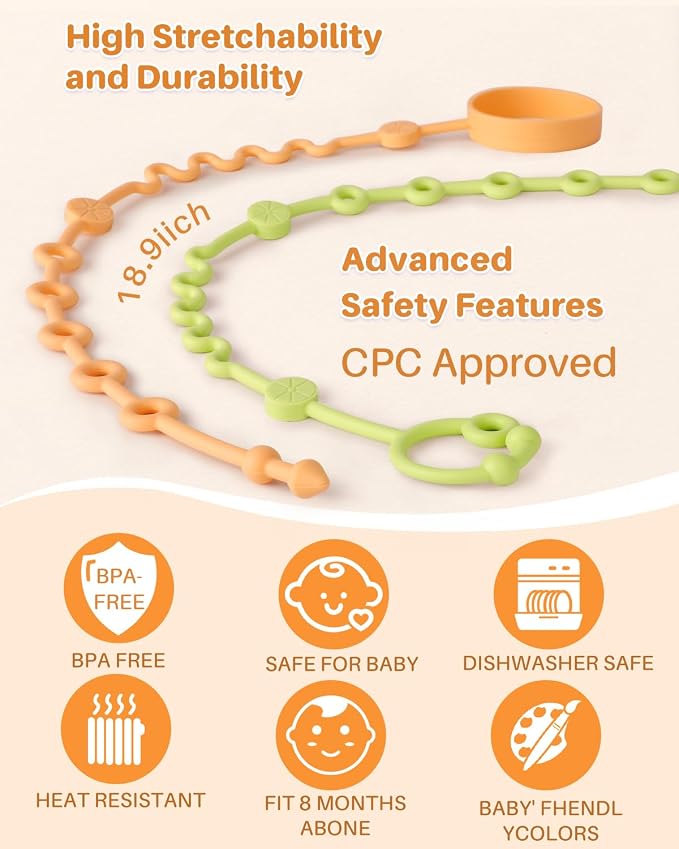 Toy Straps for Baby, Silicone Baby Tether Pacifier Clip, No Throw Baby Travel - Image 4