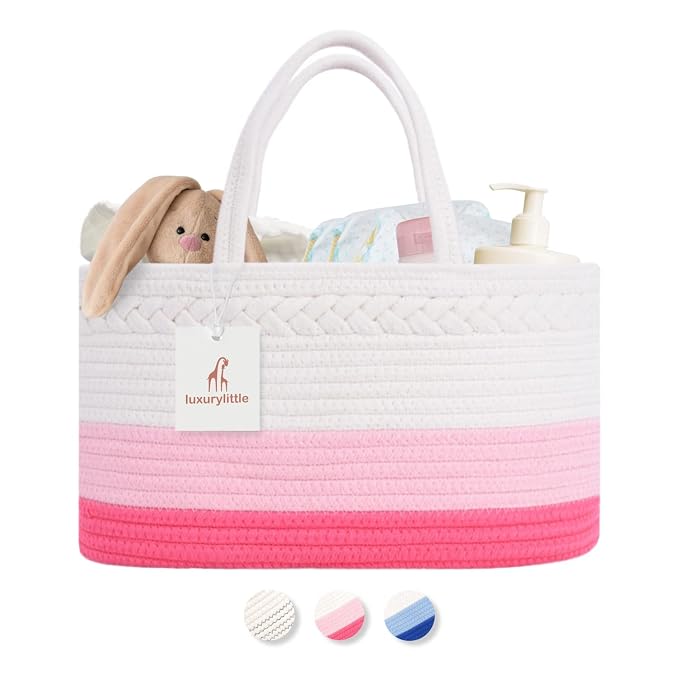 luxury little Diaper Caddy Organizer, Large Cotton Rope Nursery Basket by LuxuryLittle
