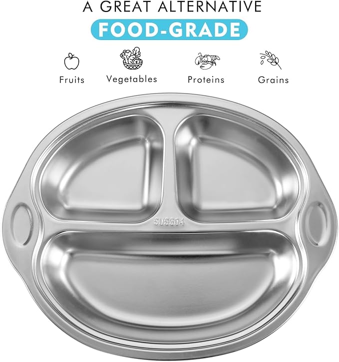 Mrs. Chou® Stainless Steel Kids Plates Suction Plates Divided Baby Plates - Image 2