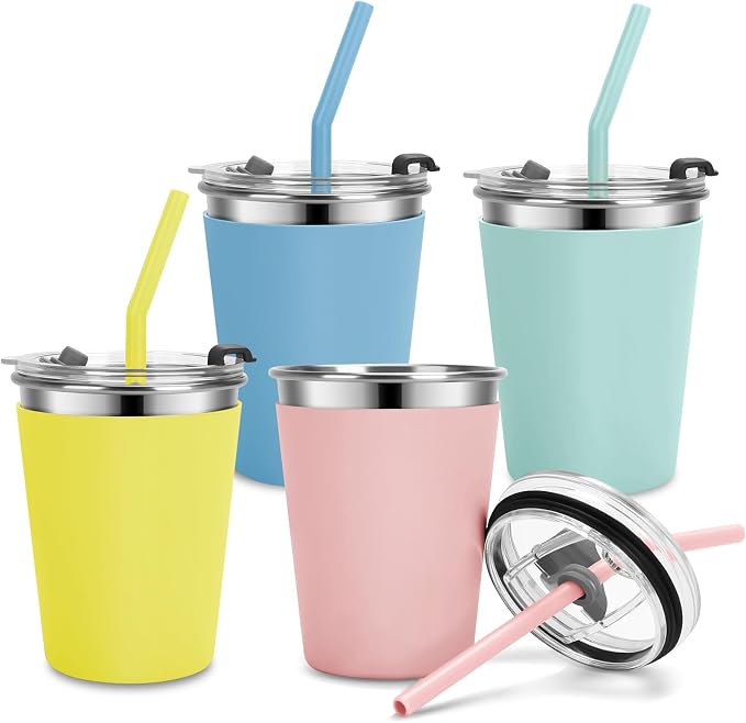 Kids Cups with Straws and Lids Leak Proof, 12oz Sippy Cups by Vermida