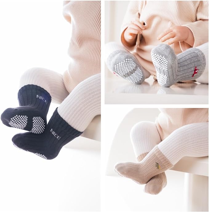 Baby Crew Socks, Grips Combed Cotton Socks Toddler Non-Skid - Image 2