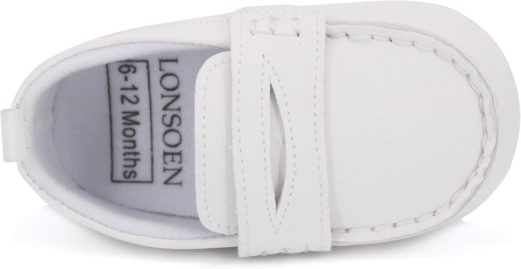 LONSOEN Baby Girls Boys Loafers Prewalker Dress Crib Shoes - Image 5