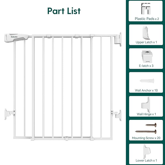 Babelio Baby Gate for Stairs, Kitchen & Doorways, 26-43" W 28" H No Bottom Bar| - Image 6
