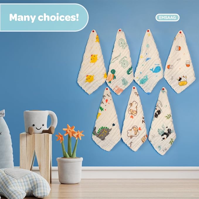 Muslin Baby Washcloths Baby Wipes Newborn Pack of 7-Animal Patten, Absorbent - Image 5