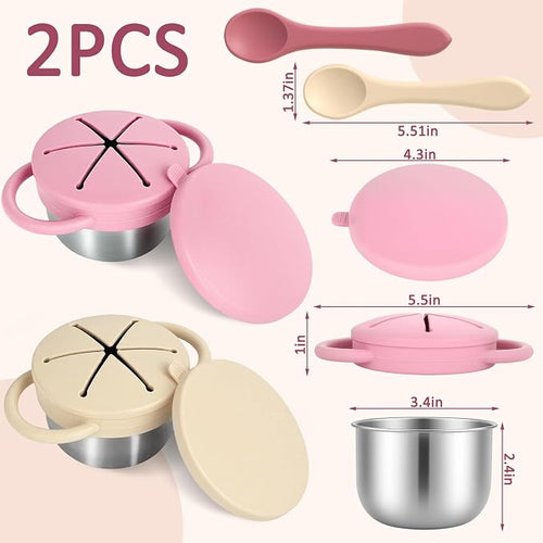 2 Pack Stainless Steel Toddler Snack Cups, Snack Containers - Image 2