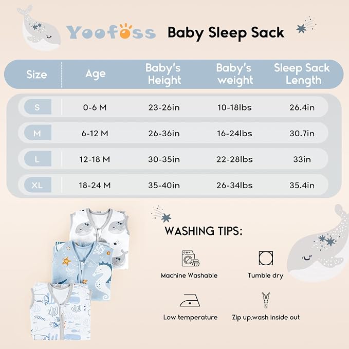 Yoofoss Baby Sleep Sack 6-12 Months 0.5 Tog Wearable Blanket - Image 5
