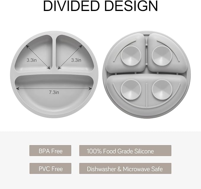 Silicone Baby Feeding Set, 2 Pack Divided Baby Plates - Image 2
