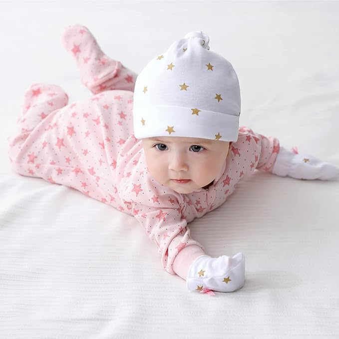 Newborn Baby Boy Girl Caps Mittens Socks Set Cotton Baby Essentials Accessories - Image 6