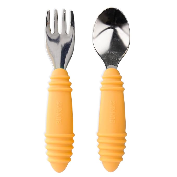 Bumkins Toddler Utensils, Kids Size Fork and Spoon Set, Silicone and by Bumkins