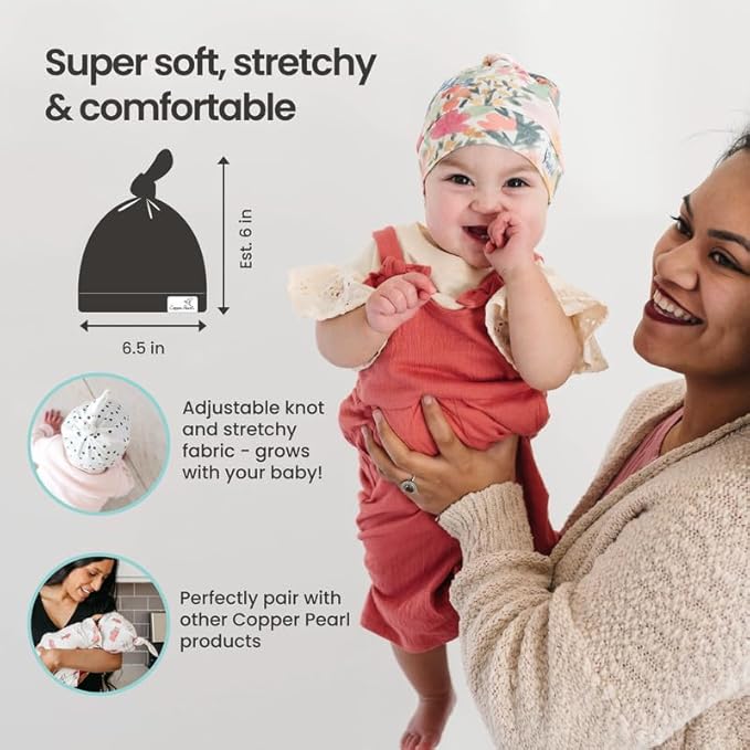 Copper Pearl Baby Beanie Hat Top Knot Stretchy Soft Briar - Image 3