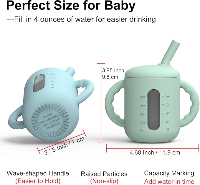 Seposeve 2 Pack Silicone Sippy Cups, Leak-Proof Baby Straw Cup - Image 6