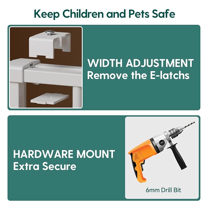 Babelio Baby Gate for Stairs, Kitchen & Doorways, 26-43" W 28" H No Bottom Bar| - Image 5
