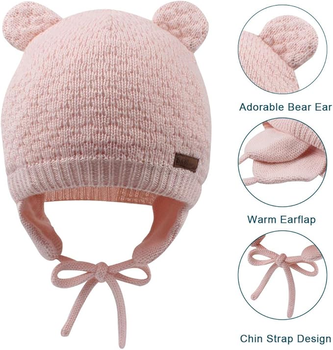 XIAOHAWANG Baby Hat Cute Bear Toddler Earflap Beanie Warm - Image 4