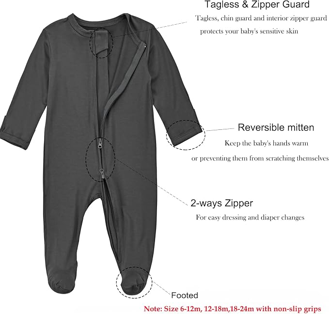 Aablexema Baby Zipper Pajamas Bamboo Rayon - Image 2