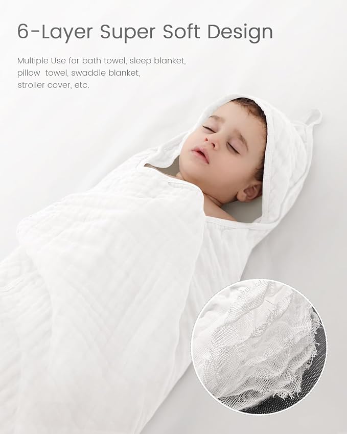 Hooded Baby Towels for Newborn, 2 Pack 100% Muslin Cotton Baby Bath Towel - Image 4