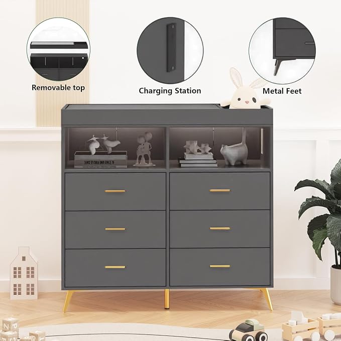 Changing Table Dresser with Drawers, Baby Dresser with Changing Table Top - Image 7